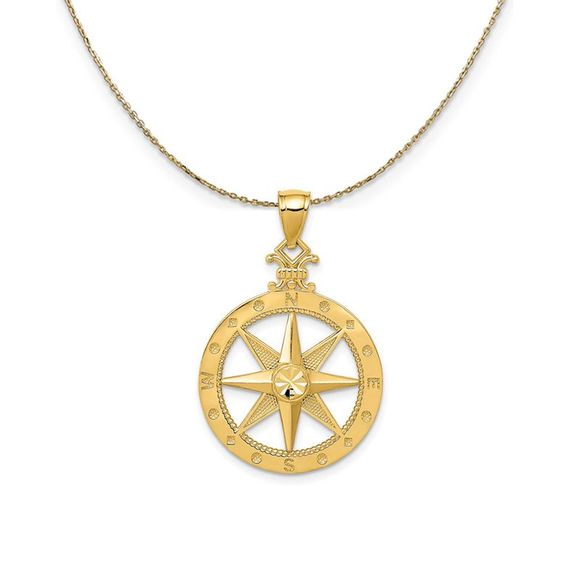 14k Yellow Gold Compass (20mm) Necklace - 18 Inch
